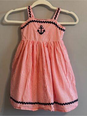 Tommy Bahama Girls 6 Pink Seersucker Anchor Sundress Nautical Cotton